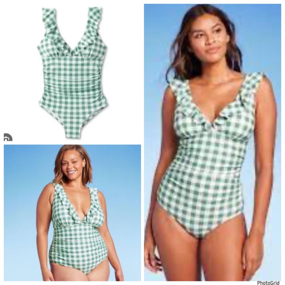 Kona Sol 20 plus size gingham one piece swimsuit NWT
